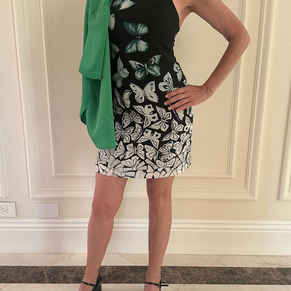 Versace Butterfly Print Bodycon Dress Black White Sleeveless Designer - Picture 6 of 16
